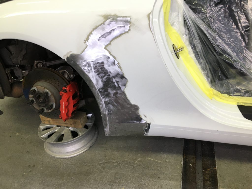 ポルシェ、911、フロントドア、クォーターパネル、ロッカーパネル、キズ、凹み、修理、交換、塗装、耐チップ塗装、