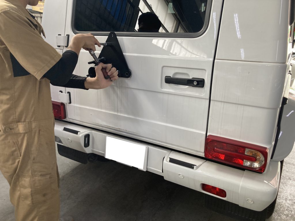 メルセデスベンツ、ゲレンデ、W463、リアゲート、背面タイヤカバー、キズ、変形、交換、塗装、