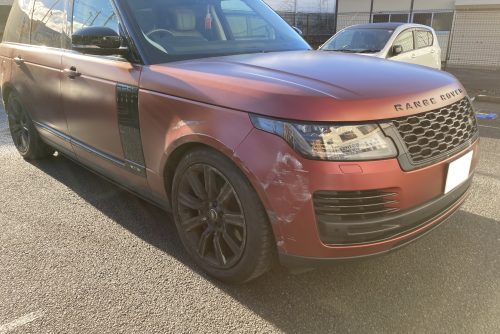 ランドローバー、レンジローバー、フロントバンパー、ヘッドライト、フロントフェンダー、キズ、凹み、交換、塗装、マジョーラカラー、